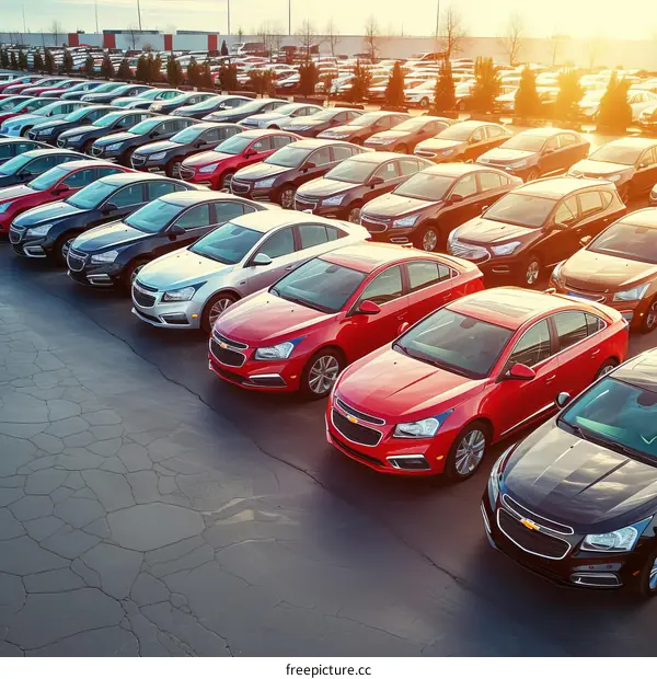 A large number of cars are parked in the parking lot