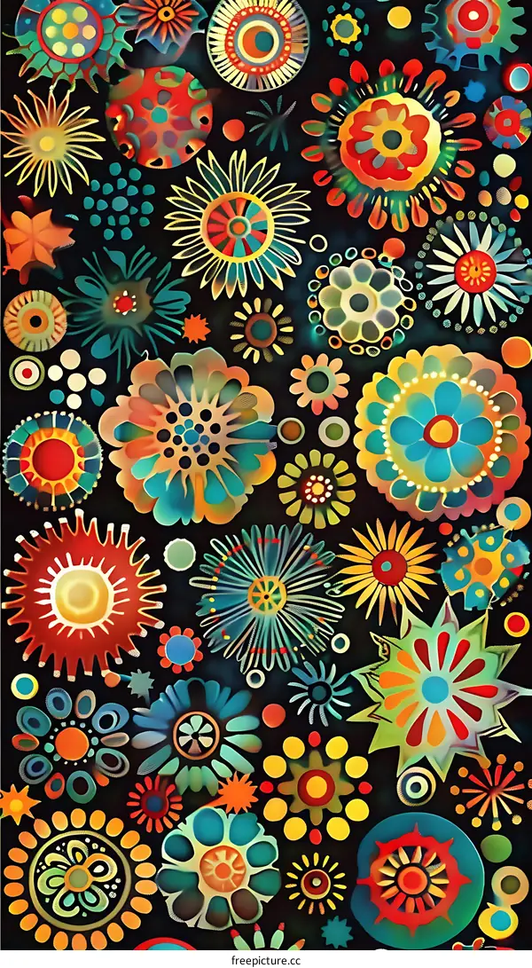 Abstract Colorful Floral Pattern with Dark Background