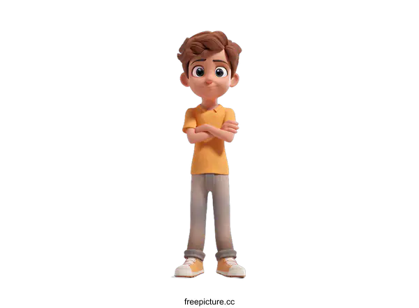 [Transparent Background PNG]Cartoon Boy with Arms Crossed