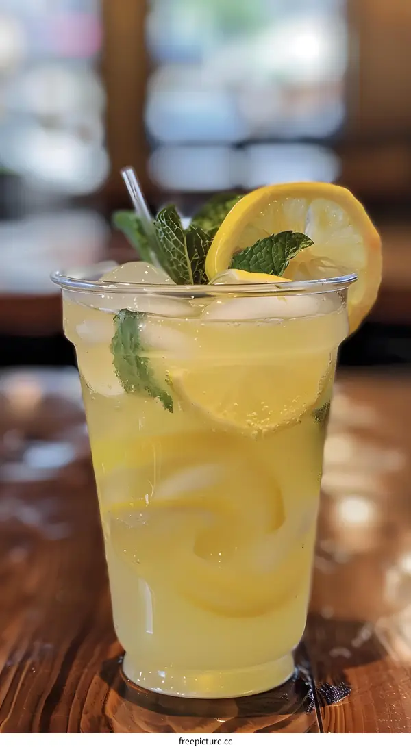 Glass of Lemonade with Lemon Slices and Mint