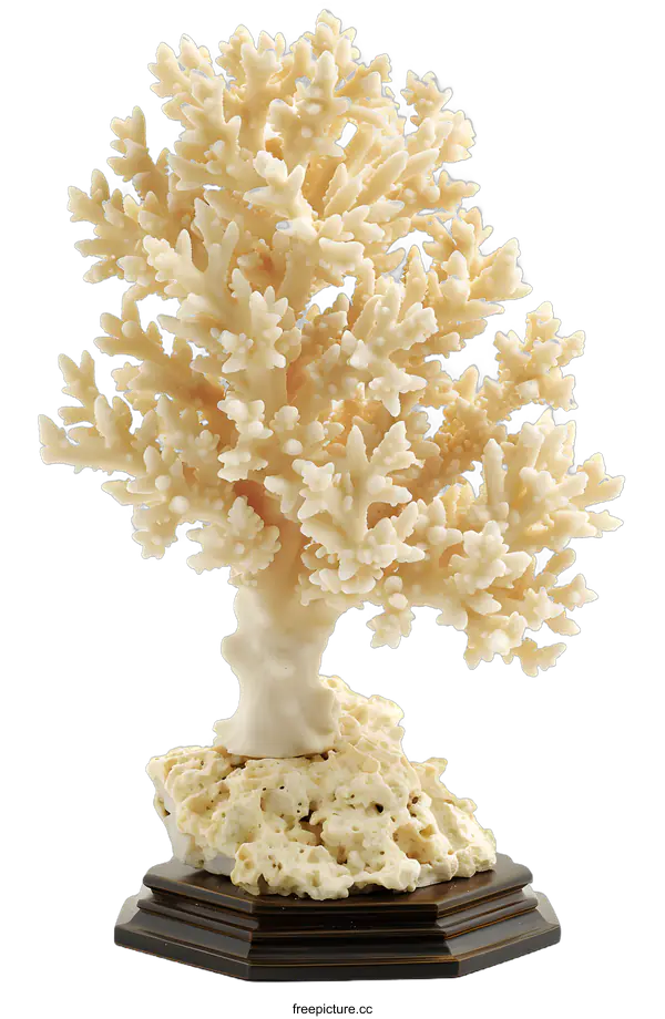 [Transparent Background PNG]White Coral Sculpture on a Wooden Base