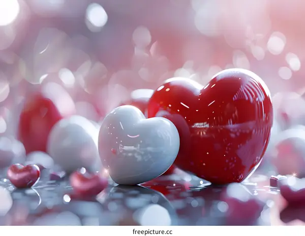 Glassy heart-shaped decorations
