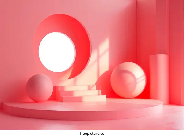 Pink Abstract Podium with Geometric Shapes