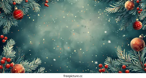 Christmas background with fir branches and red balls