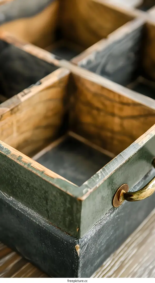 Green Wooden Box with a Metal Handle
