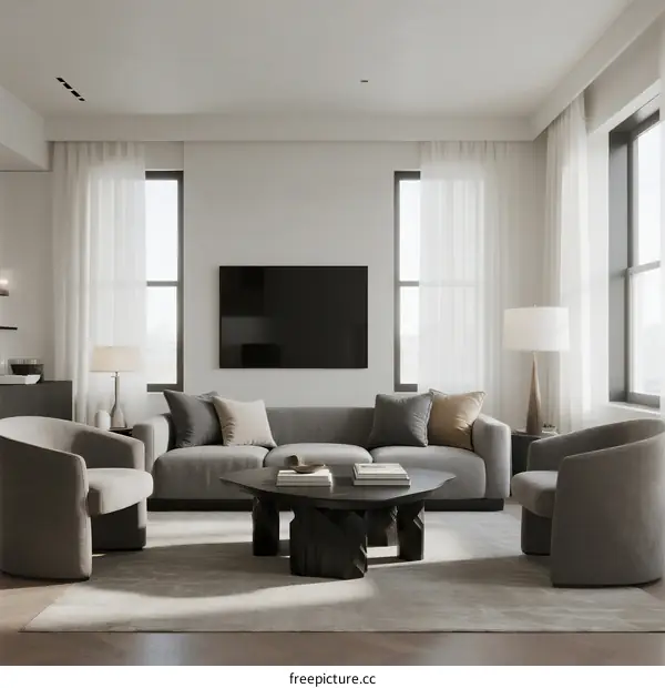 Modern Living Room with Neutral Sofa and Minimalist Decor