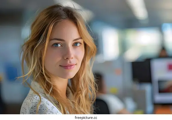 portrait of a beautiful young woman with blonde hair and blue eyes