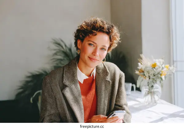 Caucasian Woman Using Smartphone in Casual Setting