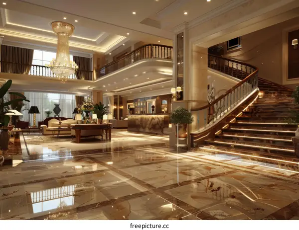 Luxurious Hotel Lobby Interior Design Illustration