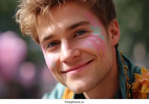 Close up portrait of a young man with face paint