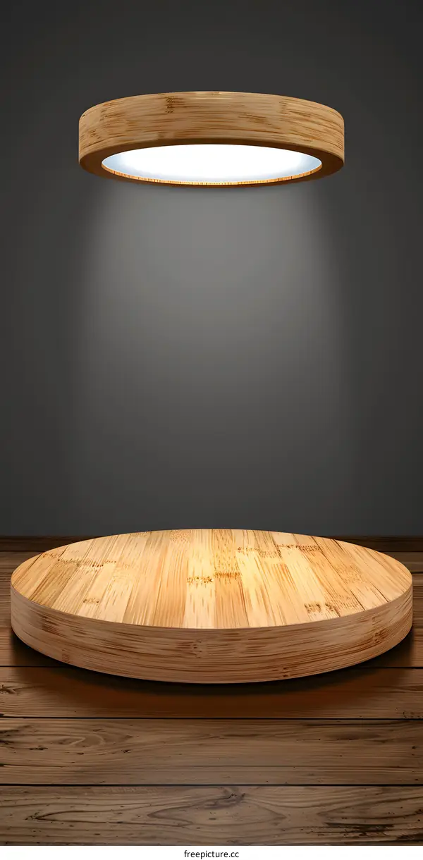 Wooden Round Platform With Spotlight