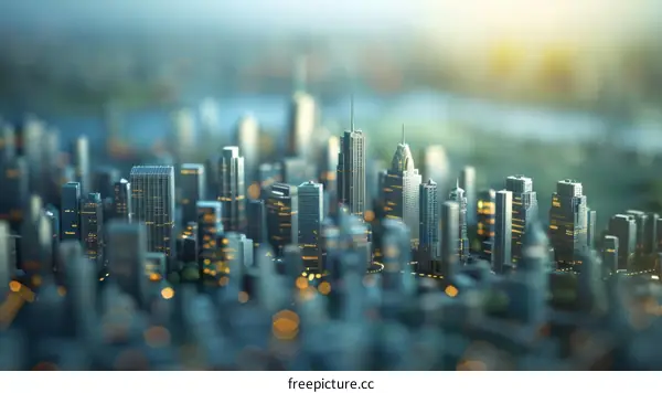 Miniature City with Skyscrapers and River