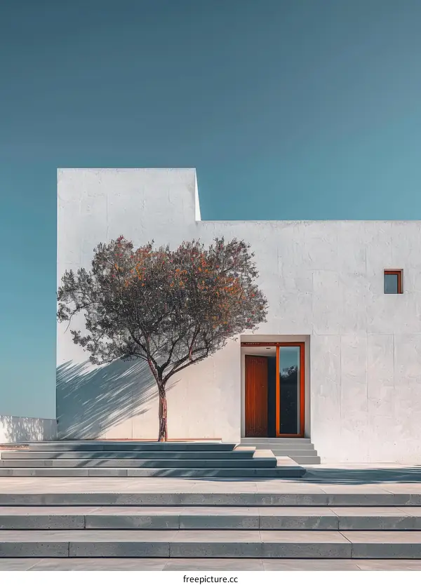 Modern architecture with a tree in front of it
