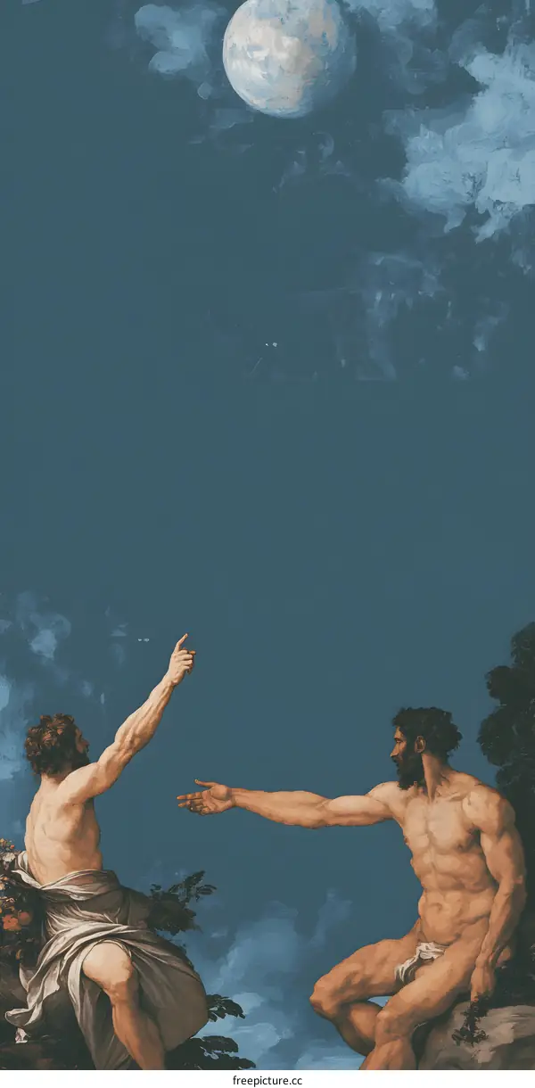 The Creation of Adam, Two Men Pointing at The Earth