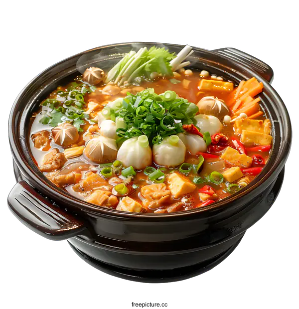 [Transparent Background PNG]A delicious and nutritious meal of chicken, vegetables and tofu in a hot pot.