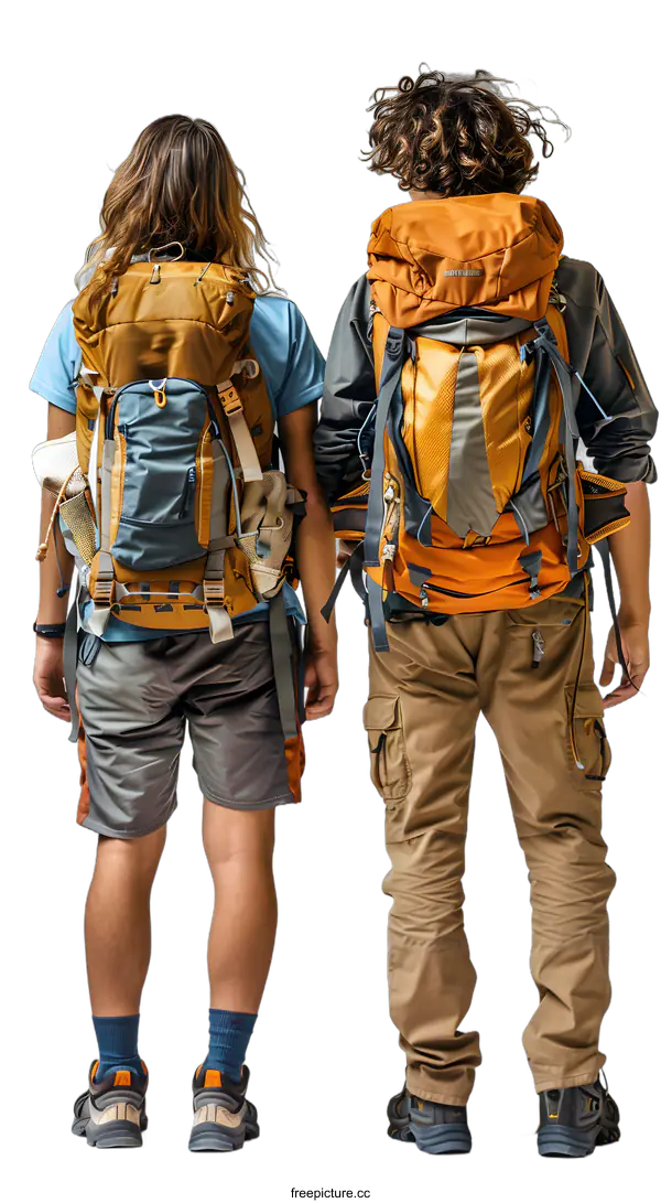 [Transparent Background PNG]Hikers with backpacks ready for adventure