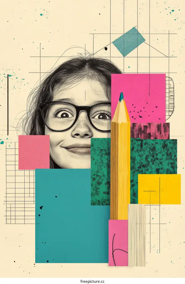 Colorful Collage Portrait of a Girl with Glasses