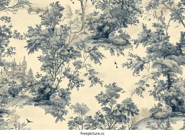 Vintage Chinoiserie Birds and Trees Wallpaper