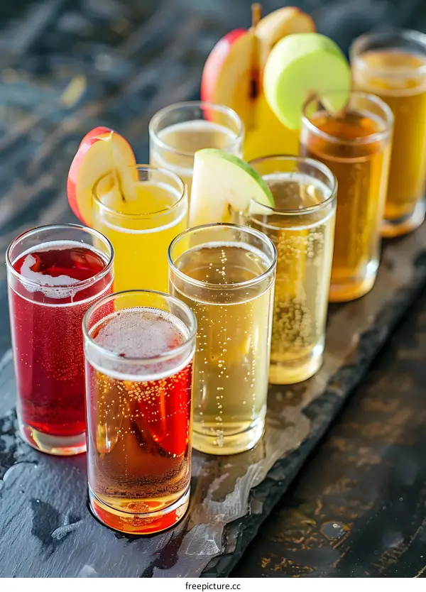 Assortment of Colorful Apple Cider Drinks