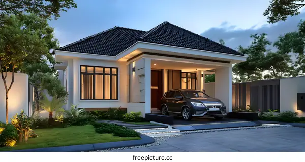 Modern House Design with Garage and Garden
