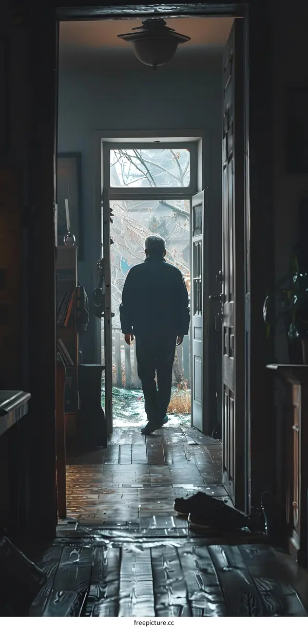 A Man Standing in a Doorway Looking Out