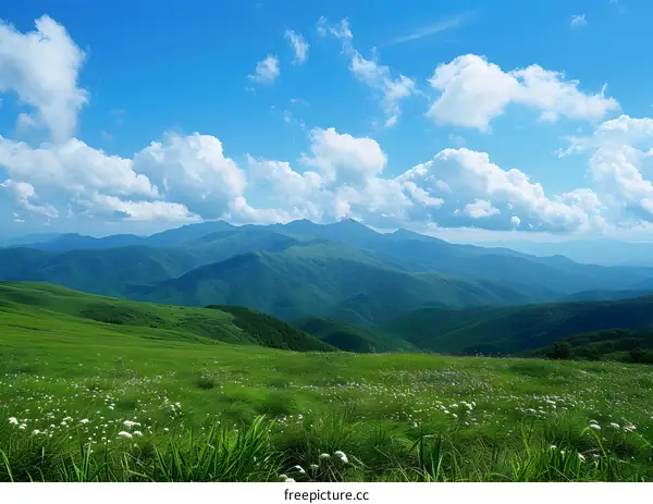 Beautiful mountain landscape with blue sky and white clouds