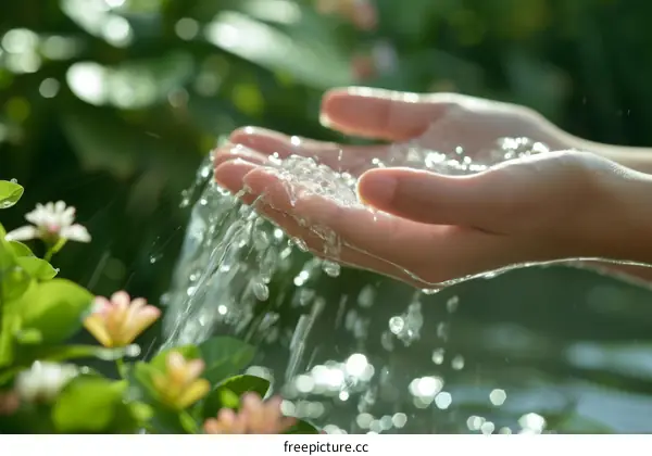 water flowing from hands