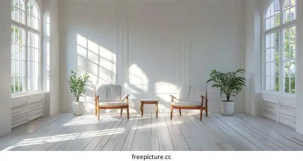 Bright and Airy Living Room With Two Chairs and Plants