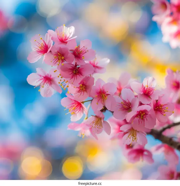 Close-up image of pink cherry blossom flowers with blurred background