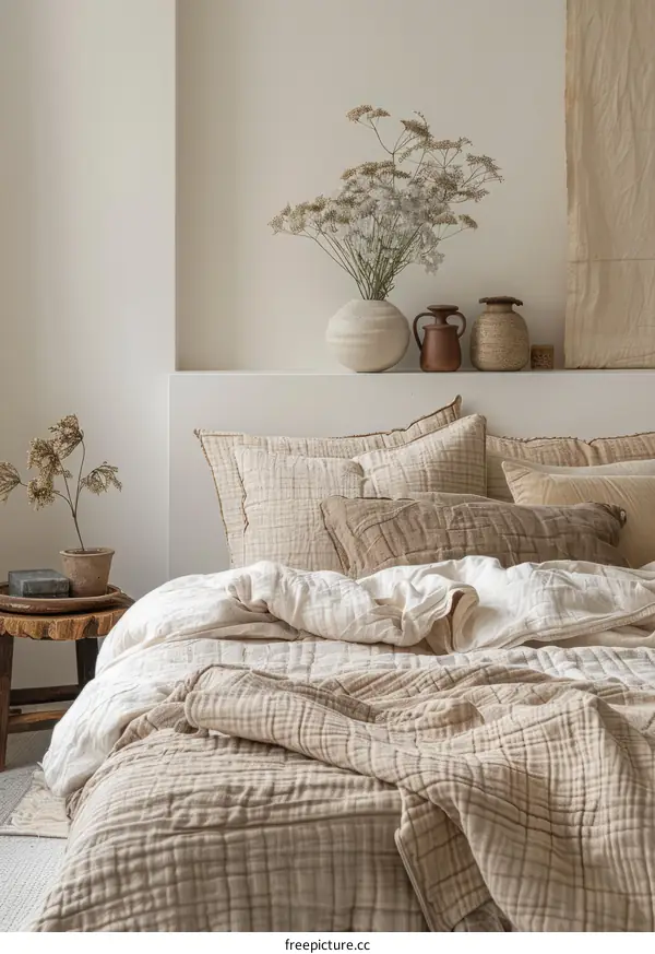 Simple and elegant bedroom design with neutral colors and natural materials