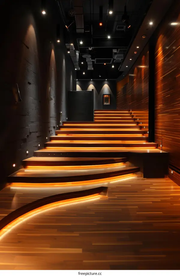 Modern Wooden Theater Interior with Orange Lighting