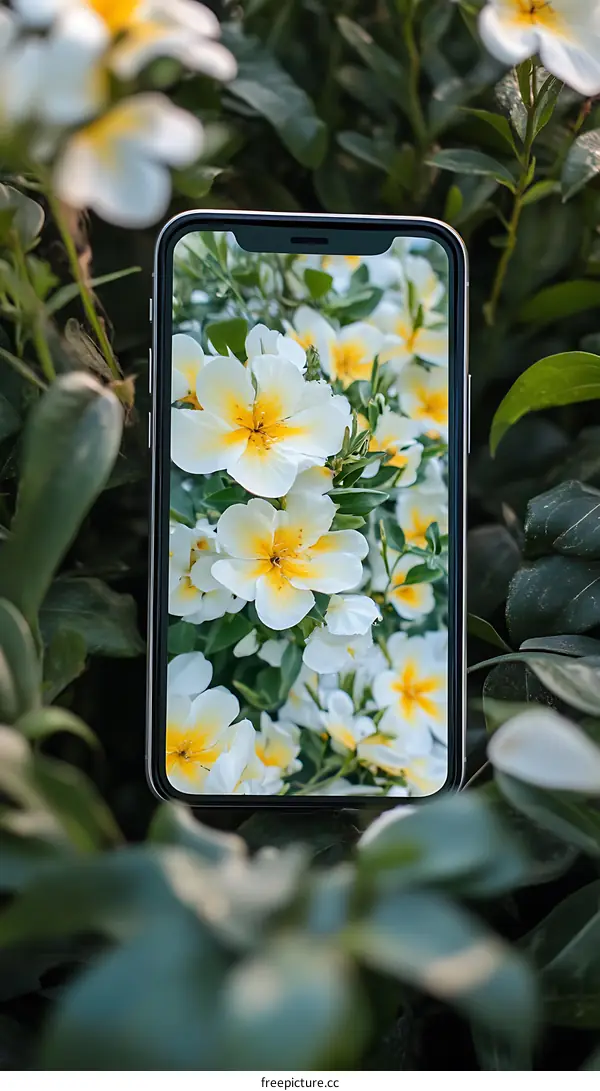 White Flowers Phone Screen In Green Leaves
