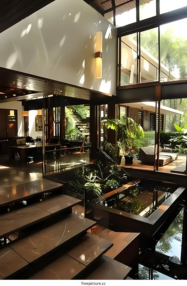 Modern Home Interior Design with Indoor Garden and Staircase