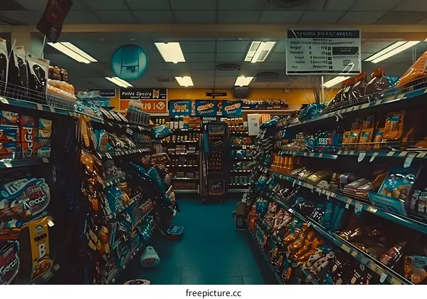 Aisle in a Convenience Store with Various Products