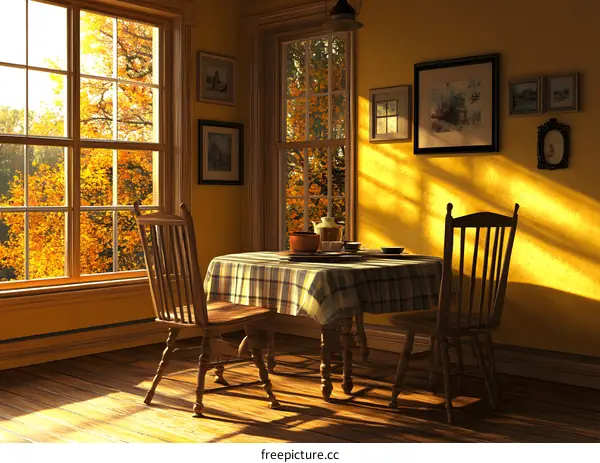 Cozy Autumn Dining Room With Table And Chairs