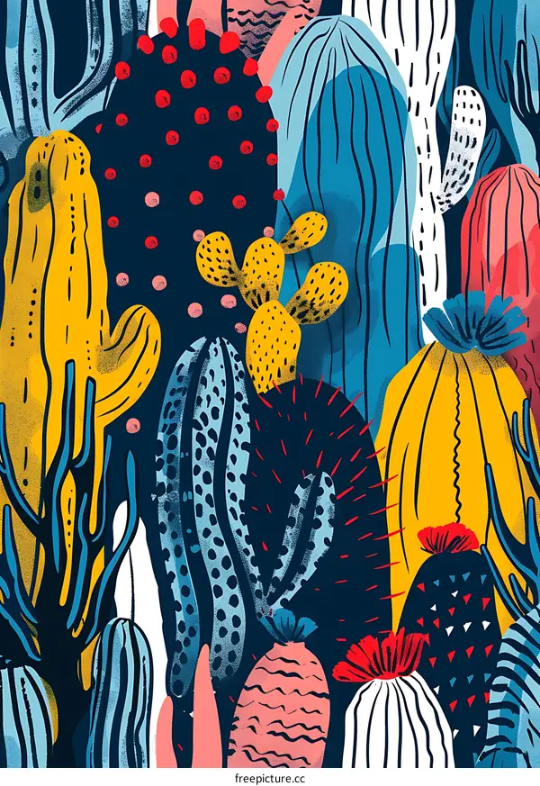 Abstract Cactus Garden Pattern Illustration