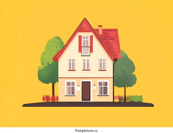 Cute Cartoon Yellow House Illustration