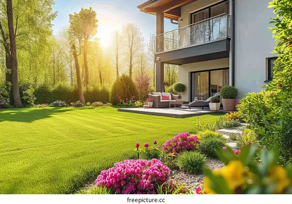 A beautiful house with a garden full of flowers