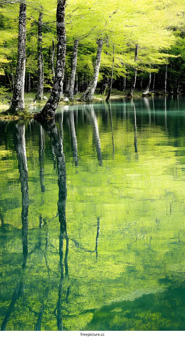 Green Trees Reflected in Still Water