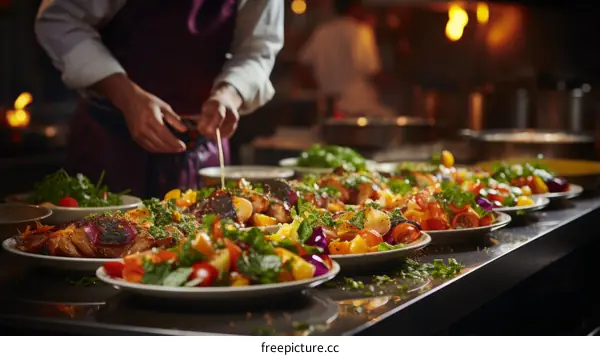 Chef Finishes Artfully Plated Entrees