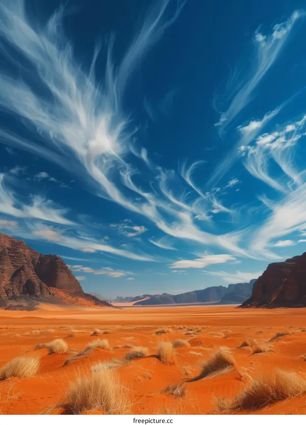 Beautiful blue sky over vast red desert landscape