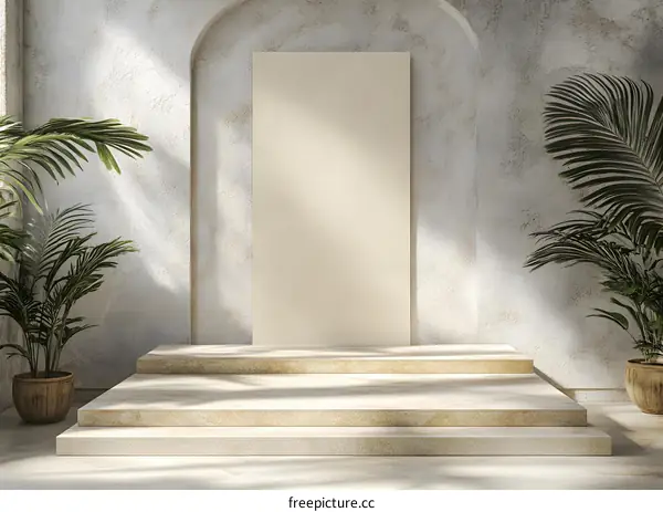 Minimalist Interior Design with Steps and Palm Trees