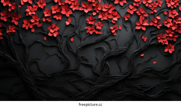 Abstract Paper Art Tree with Red Flowers