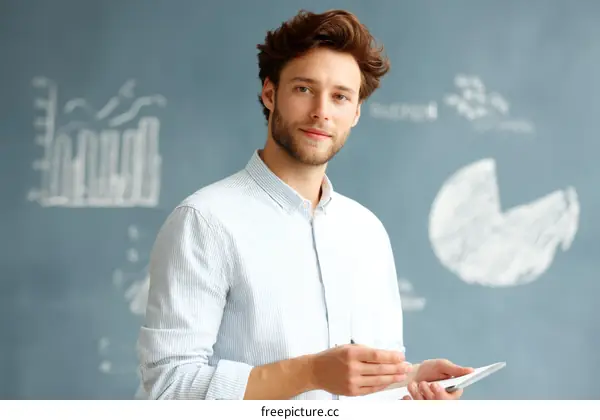 Caucasian Male Presenting Business Data