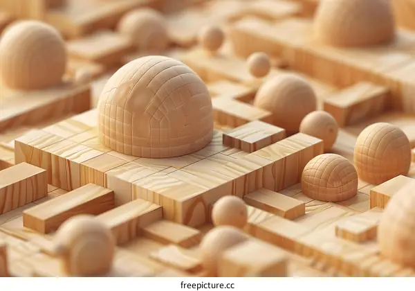 Abstract Wooden Sphere and Cubes