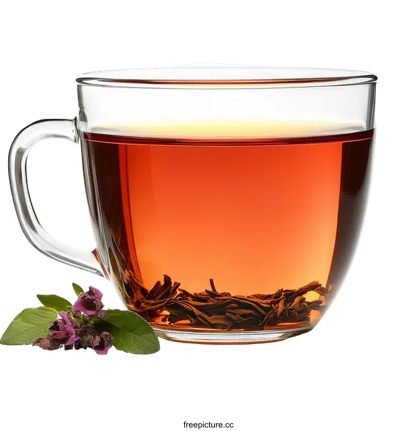 [Transparent Background PNG]A Glass Cup of Aromatic Black Tea with Tea Leaves