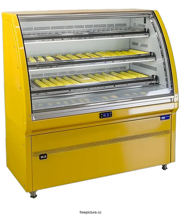 [Transparent Background PNG]Yellow Commercial Display Case With Glass Doors