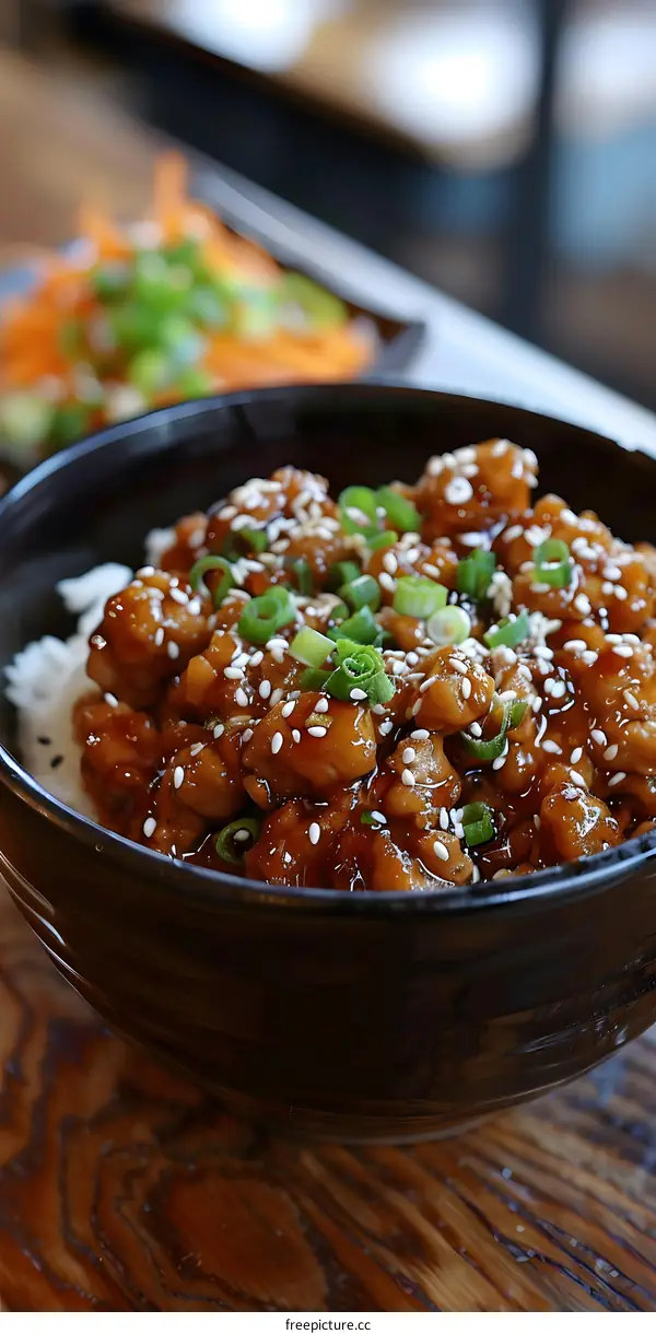 Bowl of Sesame Chicken and Rice