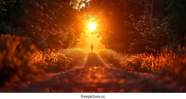 Runner on a rural road at sunset