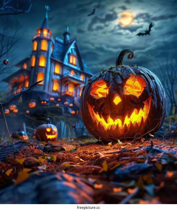Spooky Halloween Pumpkin on a Dark Night
